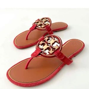 NEW Tory Burch Miller red suede and gold Sandals